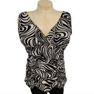 Women's Large Tankini Swim Top Black White Zebra Swirl Built-in Bra Psychedelic